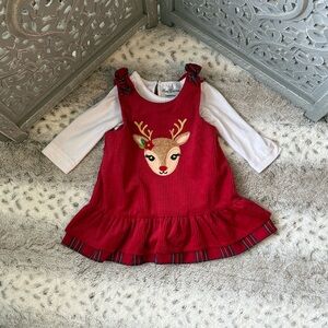 Rare Editions red corduroy reindeer dress girl 18 months Christmas holiday party